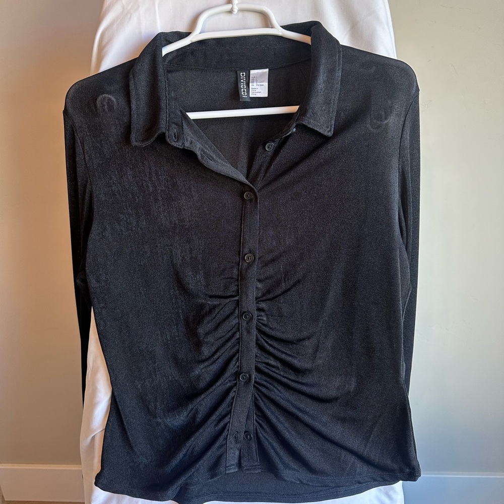 Shimmer Mesh Button Up